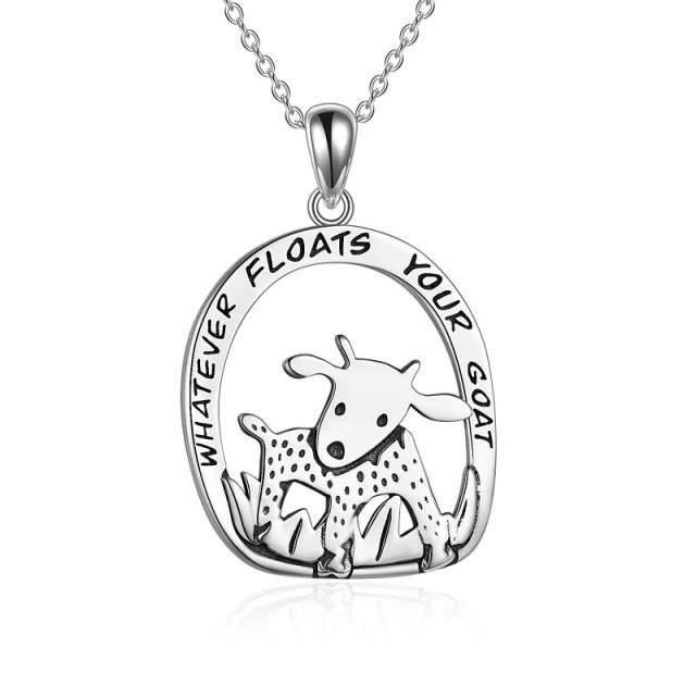 Sterling Silver Goat Pendant Necklace with Engraved Word-1