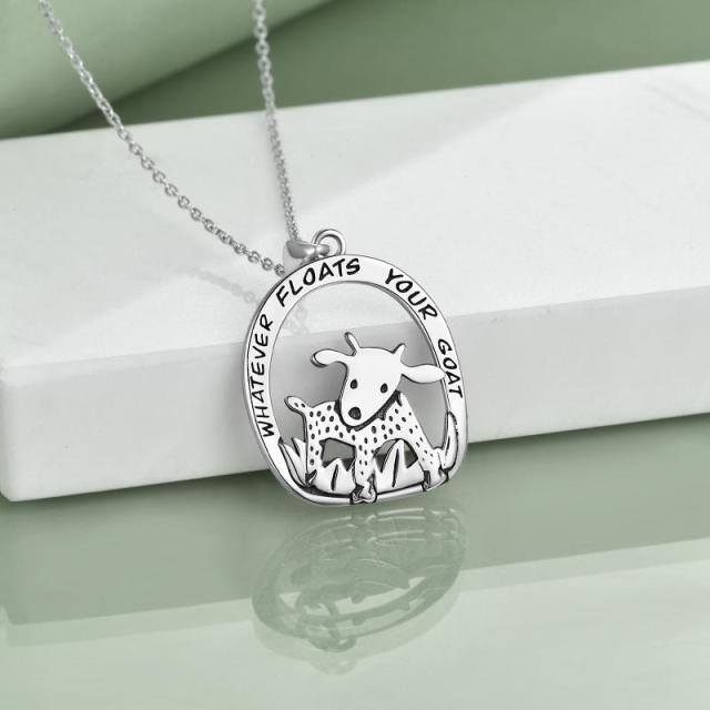 Sterling Silver Goat Pendant Necklace with Engraved Word-3