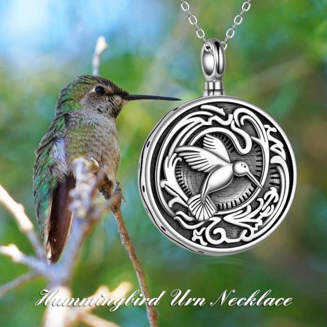 Sterling Silver Hummingbird Urn Necklace for Ashes with Engraved Word-2