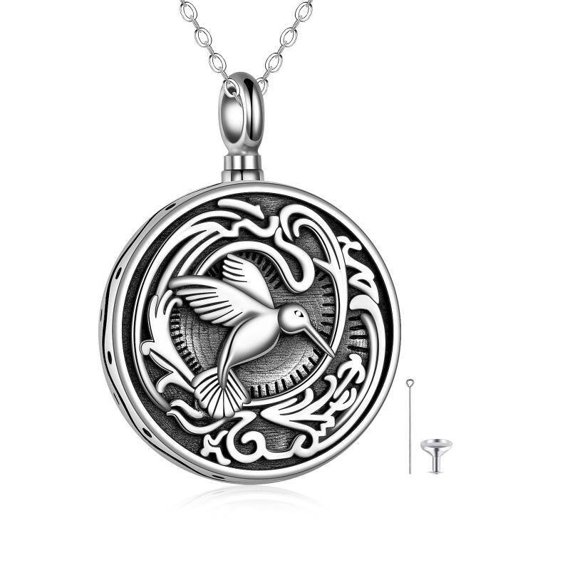 Sterling Silver Hummingbird Urn Necklace for Ashes with Engraved Word-1