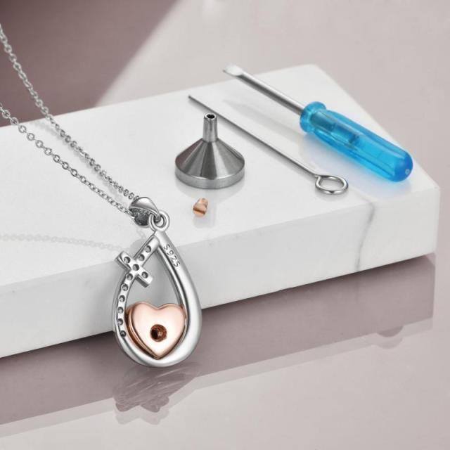 Sterling Silber zweifarbig Cubic Zirkonia Kreuz & Infinity Symbol Urne Halskette für Asche-4