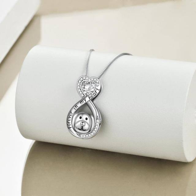 Sterling Silver Circular Shaped & Heart Shaped Cubic Zirconia Dog & Infinity Symbol Urn Necklace for Ashes with Engraved Word-2