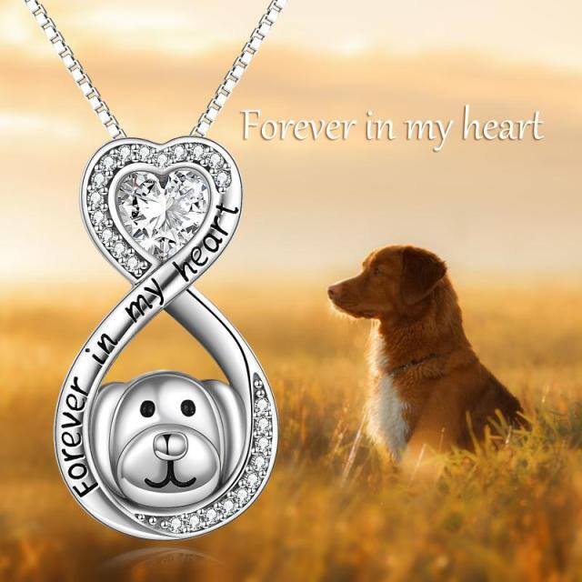Sterling Silver Circular Shaped & Heart Shaped Cubic Zirconia Dog & Infinity Symbol Urn Necklace for Ashes with Engraved Word-4