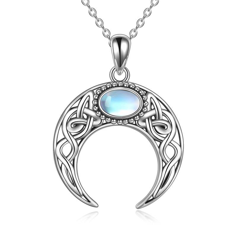 Collier en argent sterling avec nœud celtique et pendentif lune en pierre de lune-1