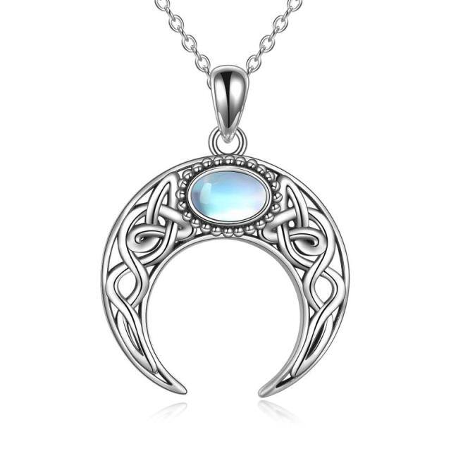 Sterling Silver Moonstone Celtic Knot & Moon Pendant Necklace-1