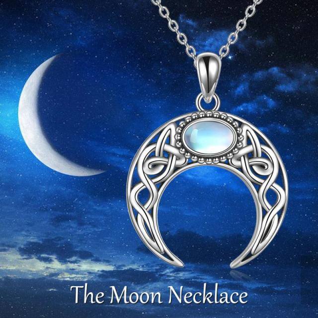 Sterling Silver Moonstone Celtic Knot & Moon Pendant Necklace-2
