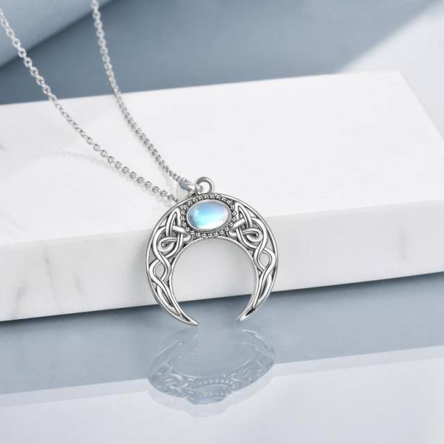 Sterling Silver Moonstone Celtic Knot & Moon Pendant Necklace-5