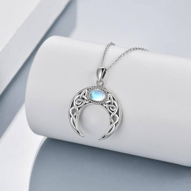 Sterling Silber Mondstein Keltischer Knoten & Mond Anhänger Halskette-3