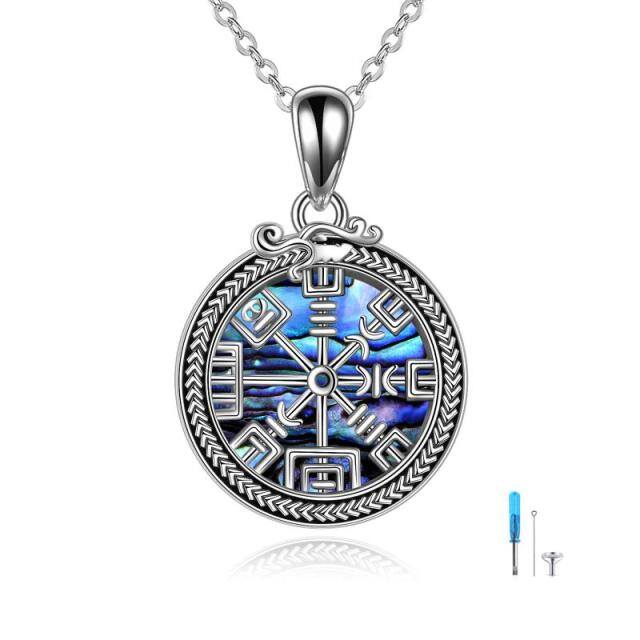 Sterling Silver Abalone Shellfish Compass & Viking Rune Urn Necklace for Ashes-1