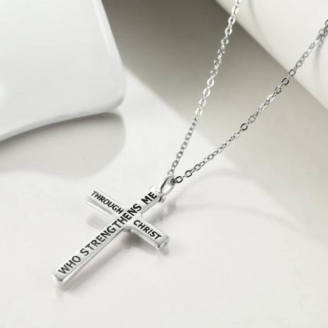 Sterling Silver Baseball & Cross Pendant Necklace with Engraved Word-5