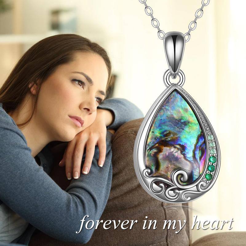 Sterling Silver Abalone Shellfish Drop Shape Urn Necklace for Ashes with Engraved Word-6