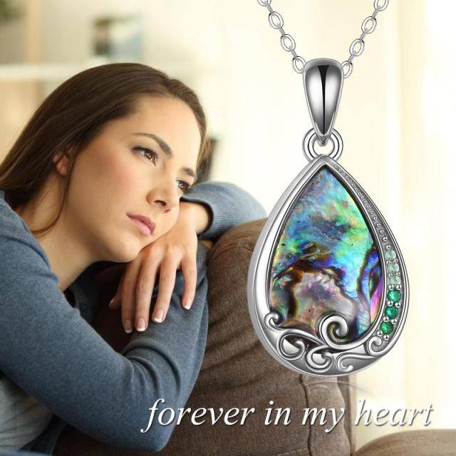 Sterling Silver Abalone Shellfish Drop Shape Urn Necklace for Ashes with Engraved Word-5