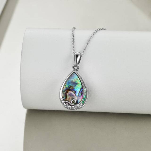 Sterling Silver Abalone Shellfish Drop Shape Urn Necklace for Ashes with Engraved Word-2