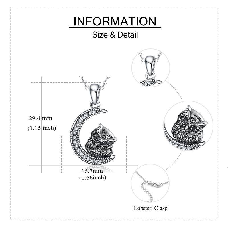 Sterling Silver Circular Shaped Cubic Zirconia Owl & Moon Urn Necklace for Ashes-6