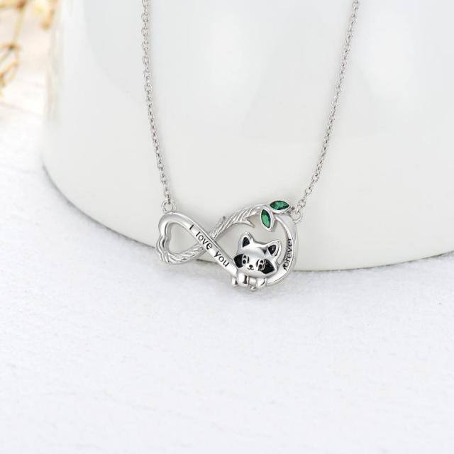 Sterling Silver Cubic Zirconia Raccoon & Infinity Symbol Pendant Necklace with Engraved Word-4