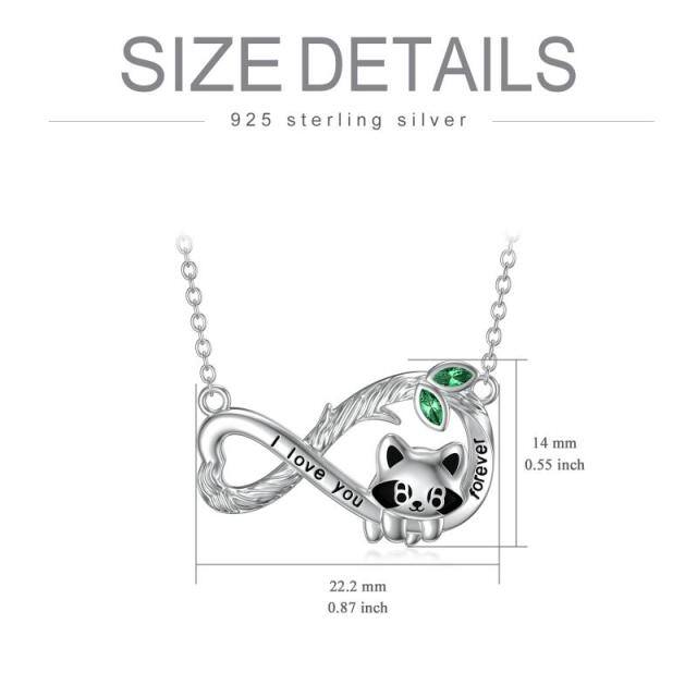 Sterling Silver Cubic Zirconia Raccoon & Infinity Symbol Pendant Necklace with Engraved Word-6