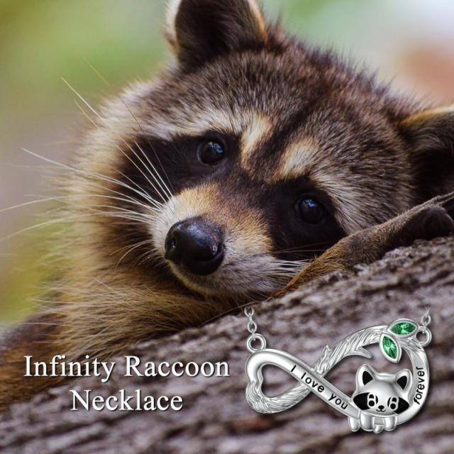 Sterling Silver Cubic Zirconia Raccoon & Infinity Symbol Pendant Necklace with Engraved Word-3