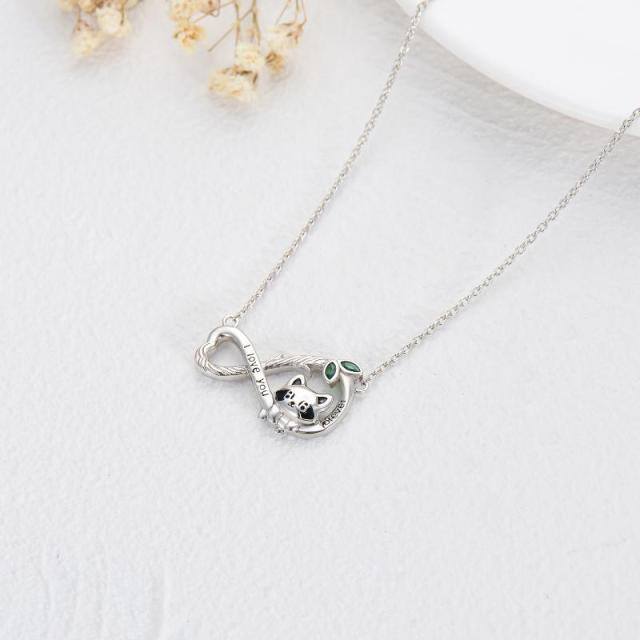Sterling Silver Cubic Zirconia Raccoon & Infinity Symbol Pendant Necklace with Engraved Word-5