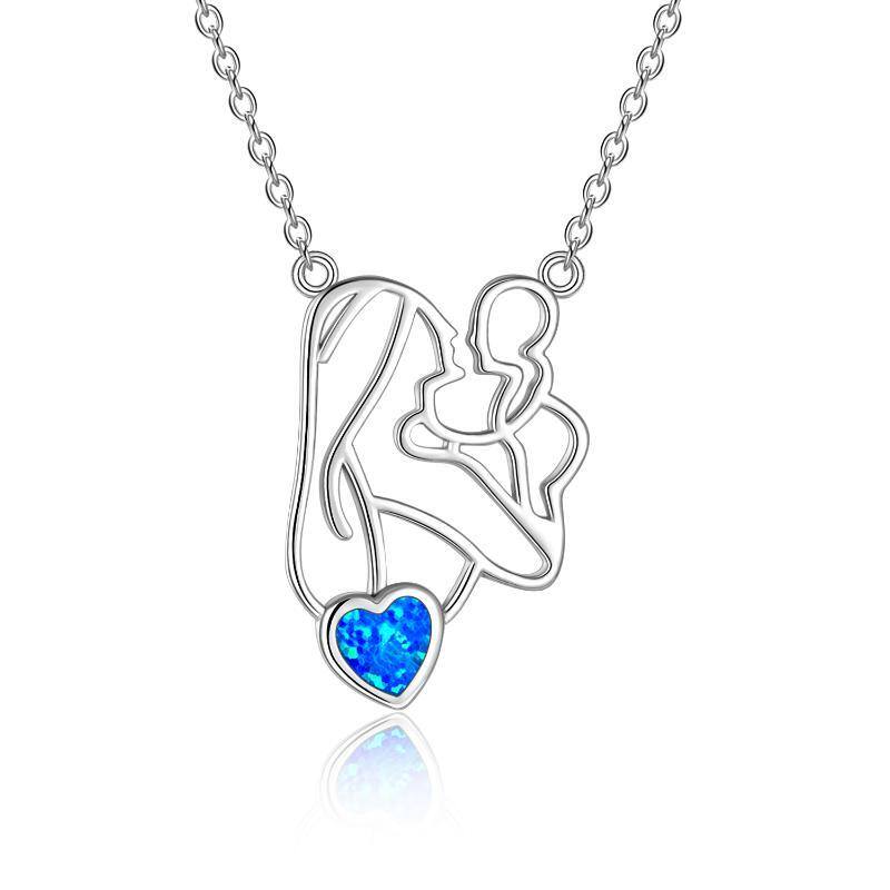 Sterling Silver Opal Mother & Daughter Pendant Necklace-1
