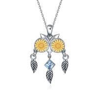 Sterling Silver Owl with Sunflower Crystal Necklace for Women