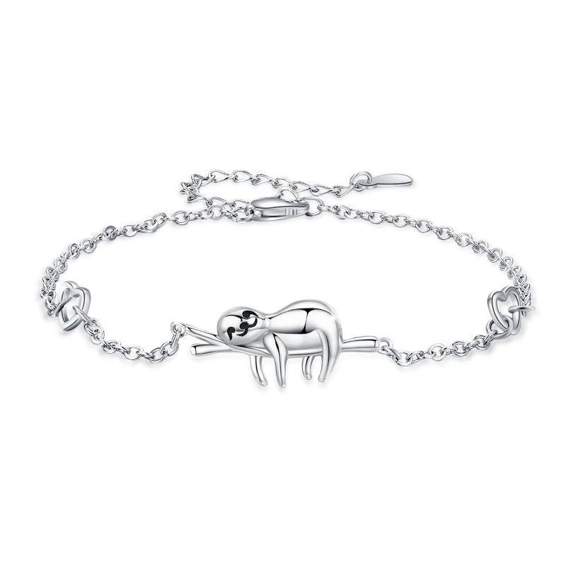 Bracelet en argent sterling avec pendentif en forme de coeur en forme de paresseux sur une branche-1