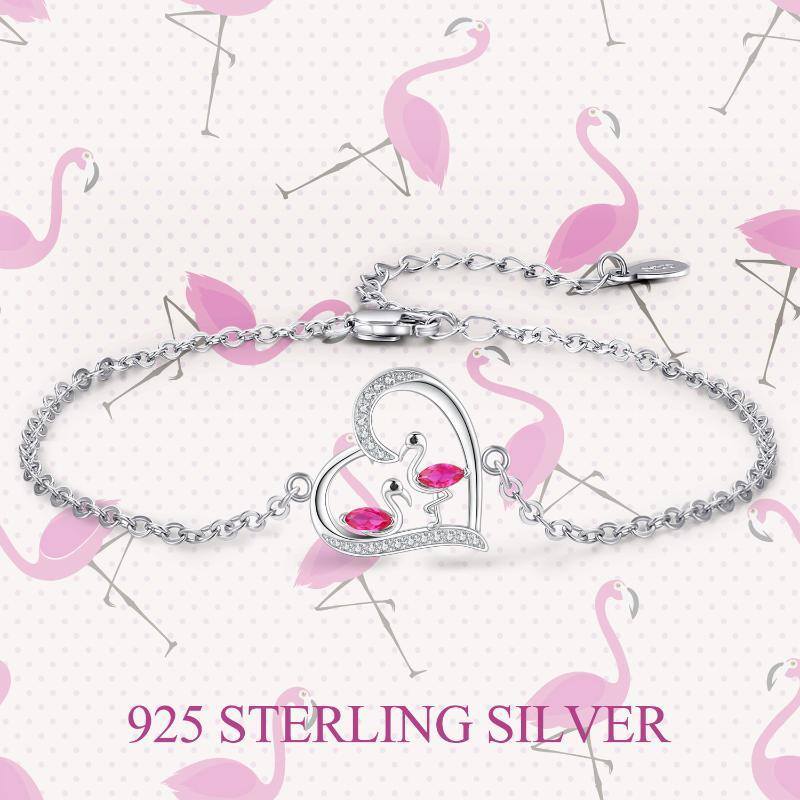 Sterling Silver Cubic Zirconia Flamingo Pendant Bracelet-6