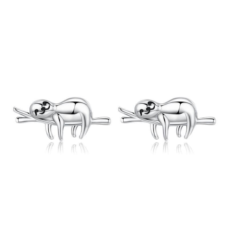 Sterling Silver Sloth Stud Earrings-1