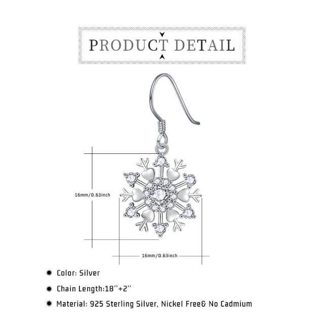 Sterling Silver Circular Shaped & Heart Shaped Cubic Zirconia Snowflake Drop Earrings-4