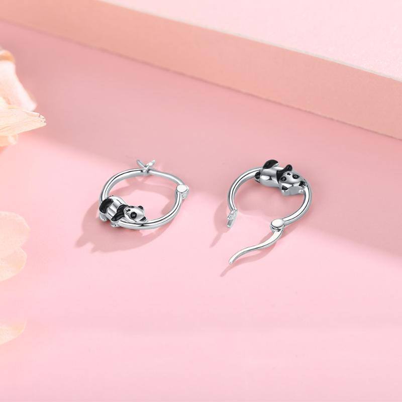 Sterling Silver Panda Hoop Earrings-3