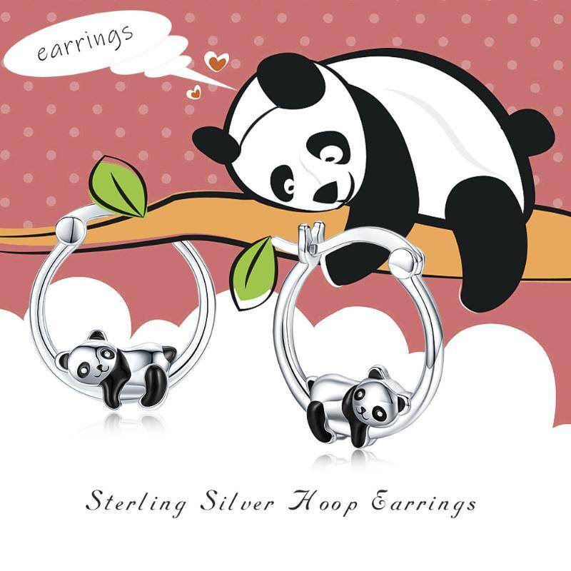 Sterling Silver Panda Hoop Earrings-5