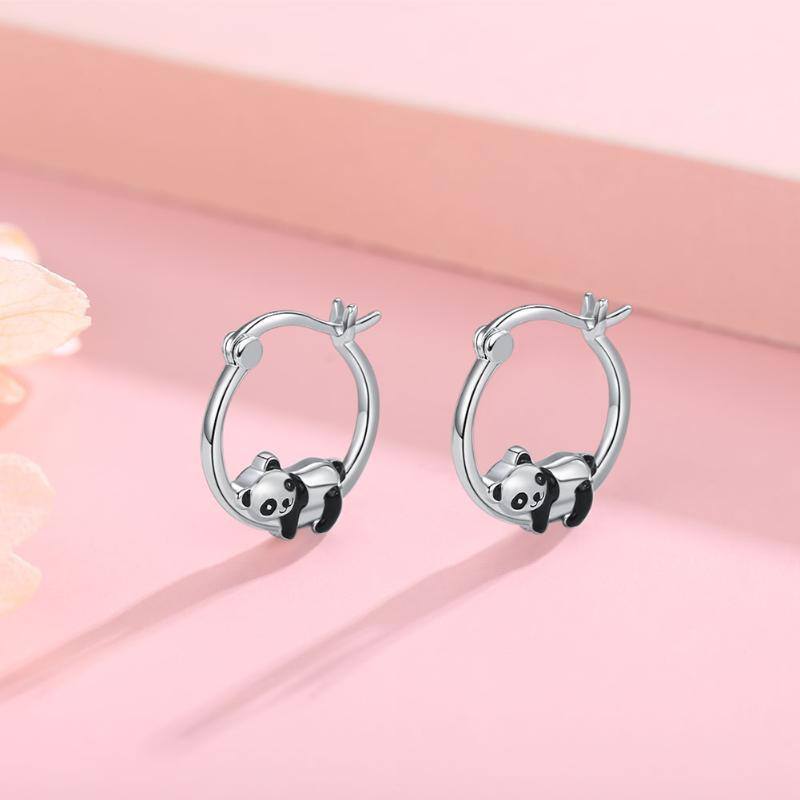 Sterling Silver Panda Hoop Earrings-4