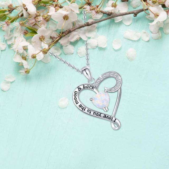 Collar con colgante de corazón de plata de ley con palabra grabada-3