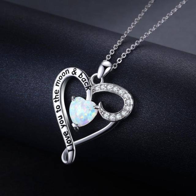 Collar con colgante de corazón de plata de ley con palabra grabada-4