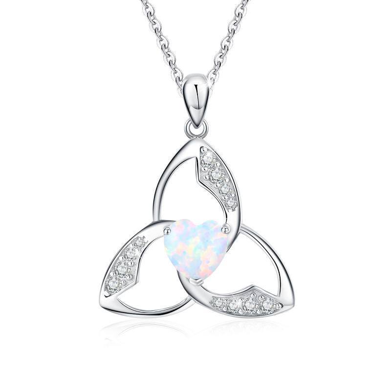 Sterling Silver Heart Shaped Opal Celtic Knot Pendant Necklace-1