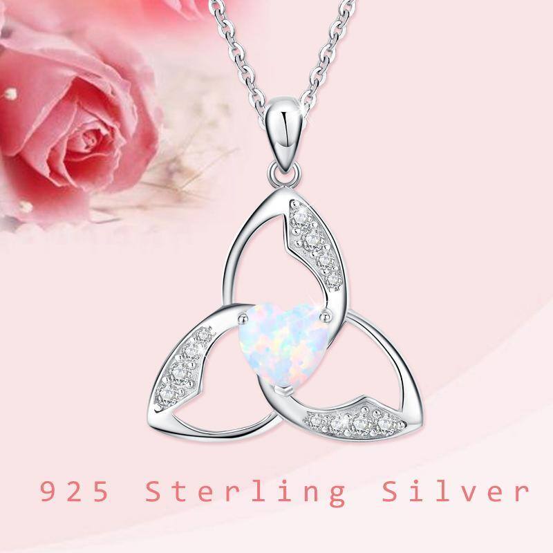 Sterling Silver Heart Shaped Opal Celtic Knot Pendant Necklace-6