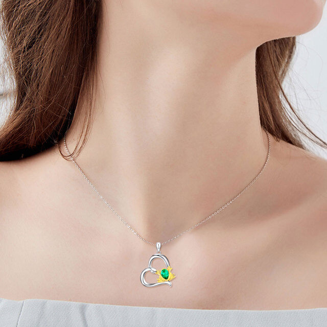 Sterling Silver Two-tone Cubic Zirconia Frog & Heart Pendant Necklace-2