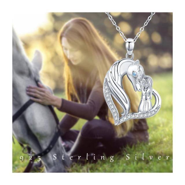 Sterling Silver Cubic Zirconia Horse & Girl Heart Pendant Necklace-6