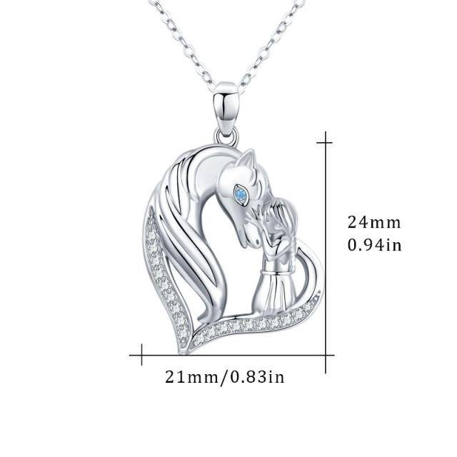 Sterling Silver Cubic Zirconia Horse & Girl Heart Pendant Necklace-5
