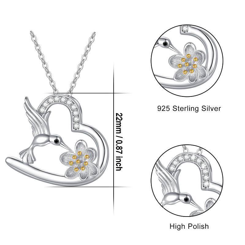 Sterling Silver Cubic Zirconia Hummingbird & Lotus Pendant Necklace-6