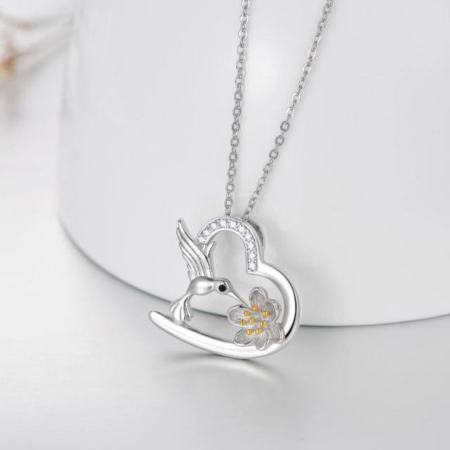 Collana con ciondolo loto colibrì in argento sterling con zirconi cubici-4