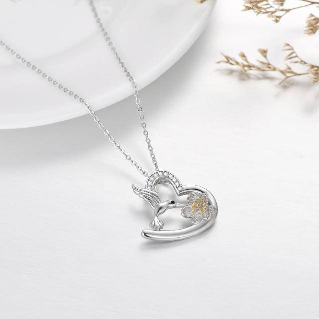 Collana con ciondolo loto colibrì in argento sterling con zirconi cubici-5