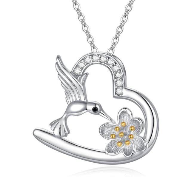 Sterling zilveren Zirconia kolibrie Lotus hanger ketting-1