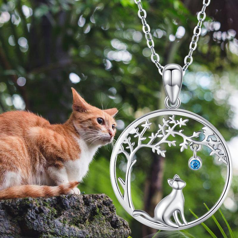 Sterling Silber Cubic Zirkonia Katze & Baum des Lebens Anhänger Halskette-6