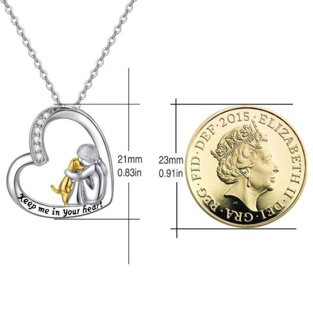 Sterling Silver Zircon Dog & Heart Pendant Necklace with Engraved Word-7