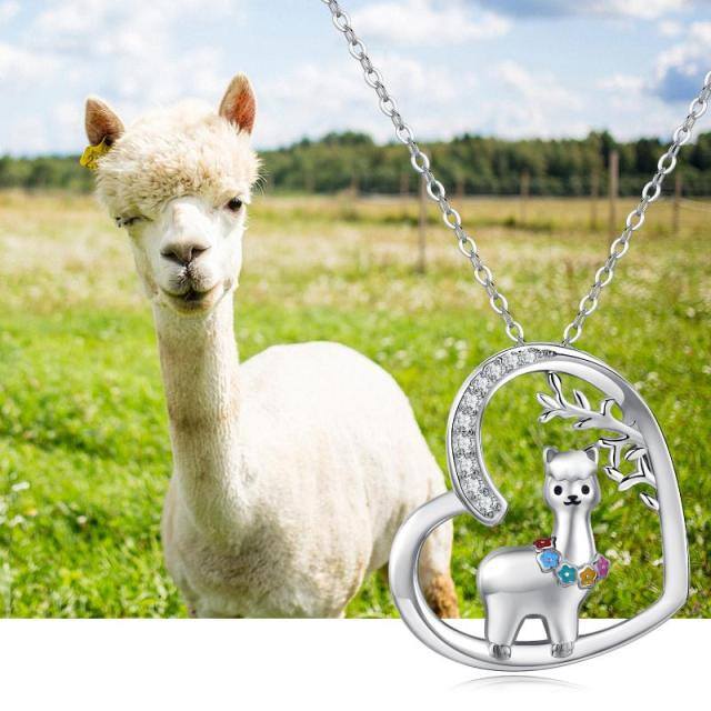 Colar com pingente de alpaca animal fofo de lhama em prata esterlina-3