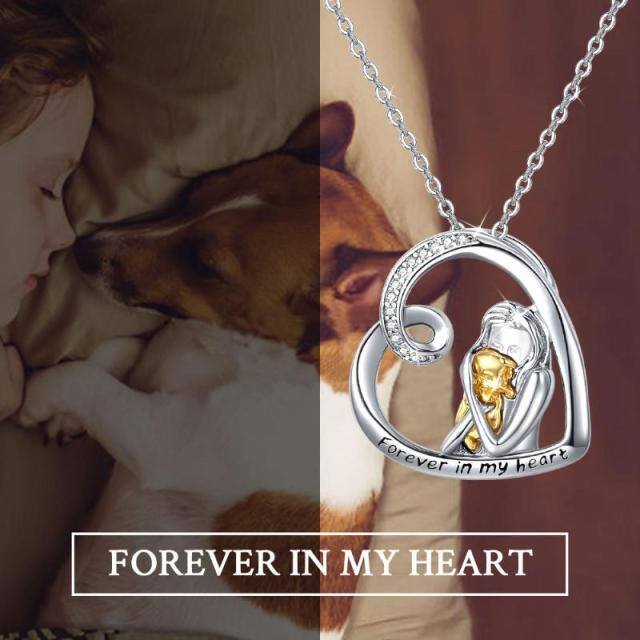 Sterling Silver Two-tone Dog Pendant Necklace with Engraved Word-5