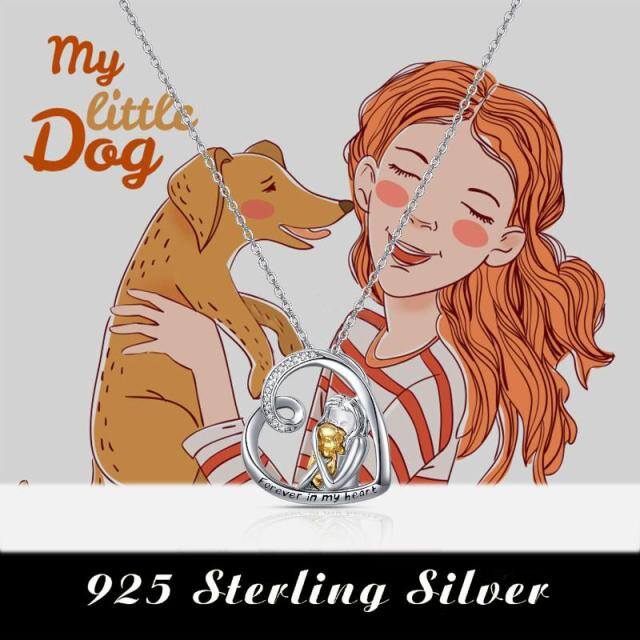 Collier pendentif chien bicolore en argent sterling avec mot gravé-3