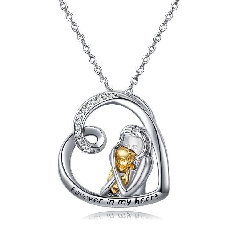 Sterling Silver Two-tone Dog Pendant Necklace with Engraved Word-1