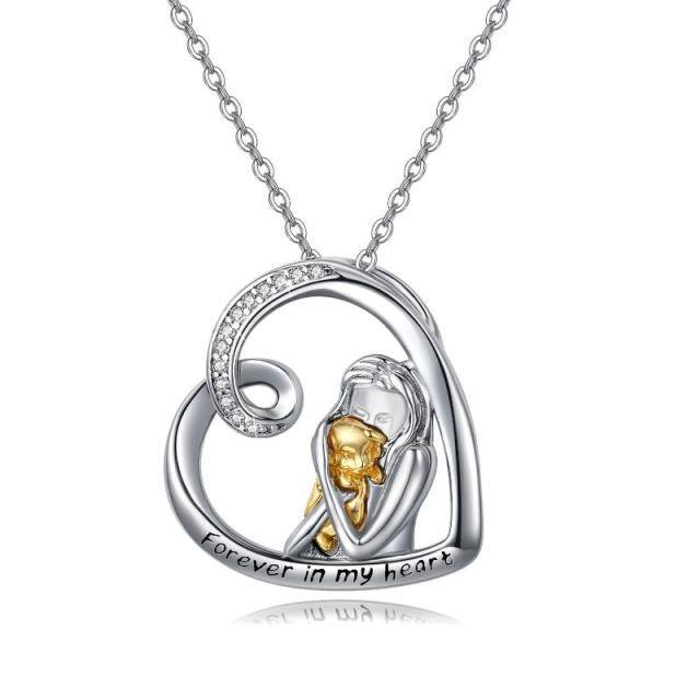 Sterling Silver Two-tone Dog Pendant Necklace with Engraved Word-0