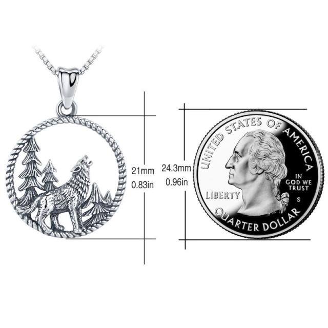 Sterling Silver Wolf Circle Pendant Necklace for Men-4